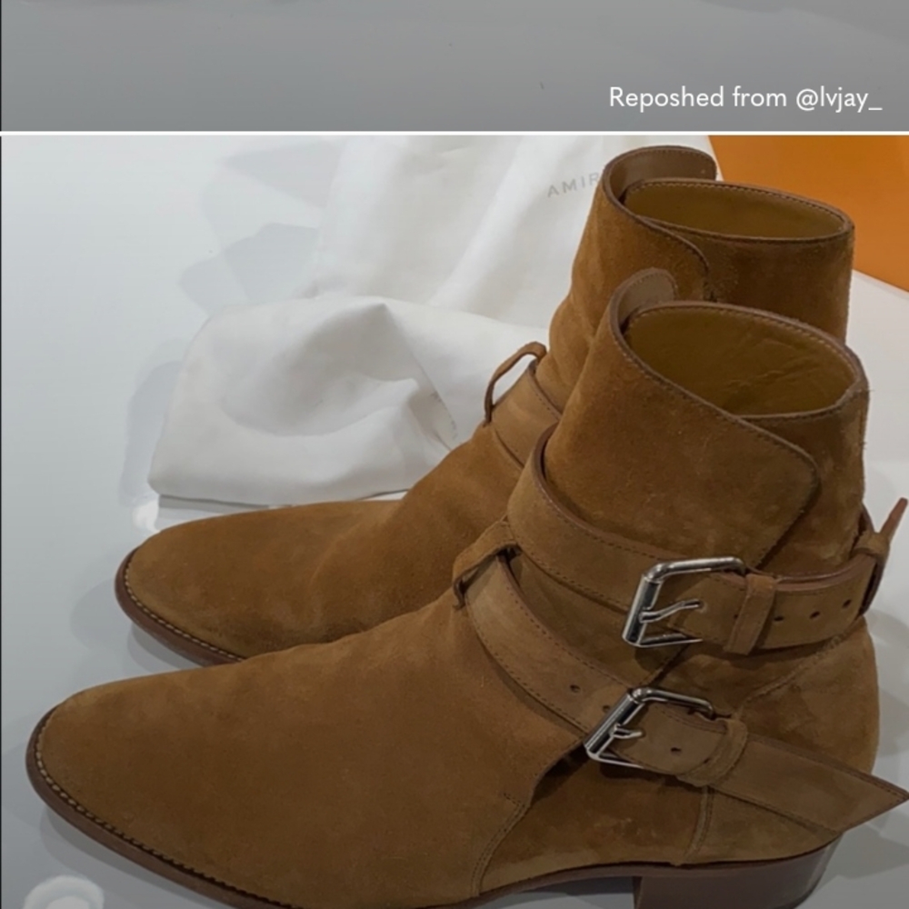 AMIRI Brown Suede Buckle Boots